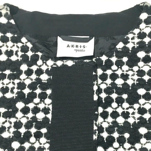 AKRIS PUNTO Blazer Jacket Tweed Dot Embroidered Wool Belted Waist Black White 8 - Picture 7 of 16